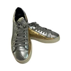 P448 Metallic Silver & Gold Low Top Sneakers Size 41 Leather Casual Shoes
